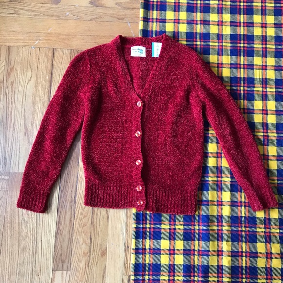 deep red cardigan